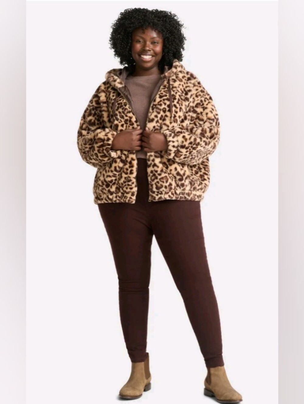 💗 3/$10 💗 Leopard Print Hooded Faux Fur Jacket - Brown Leopard Print